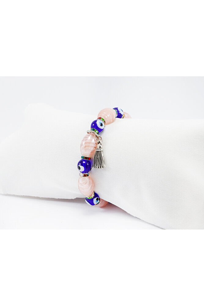 Pink Color Handmade Glass Evil Eye Beaded Drop Bracelet, Evil Eye Beaded Bracelet for Gift