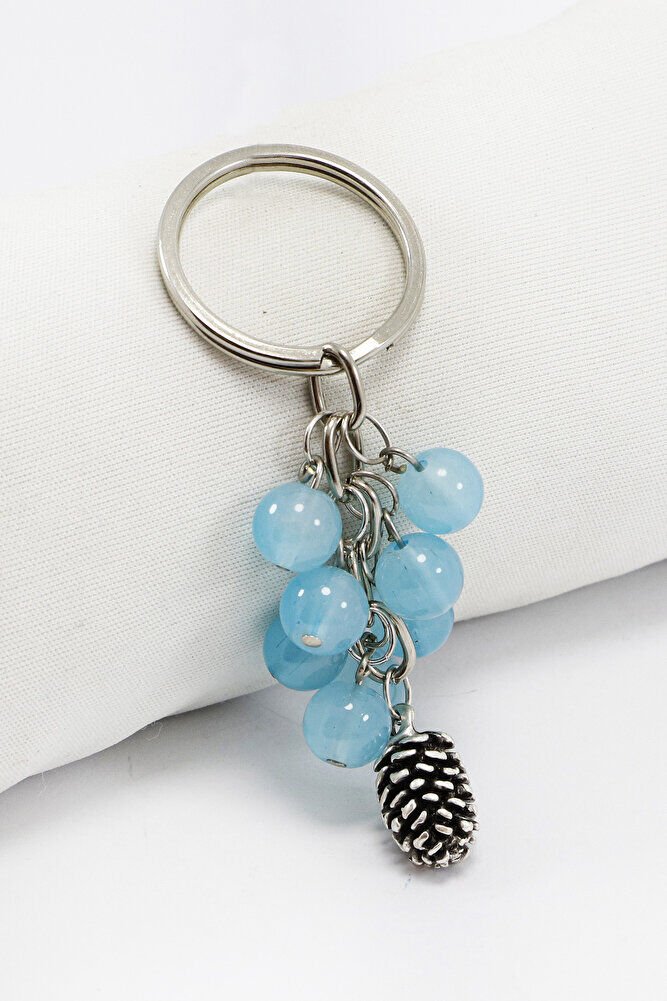 Turkuaz Renkli Salkım Sıkma Apatitli Kozalak Figürlü Anahtarlık, Hediyelik Çanta Süsü
