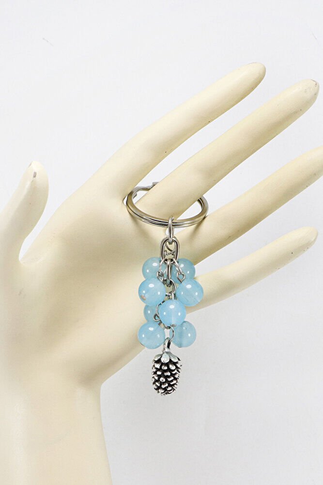 Turkuaz Renkli Salkım Sıkma Apatitli Kozalak Figürlü Anahtarlık, Hediyelik Çanta Süsü