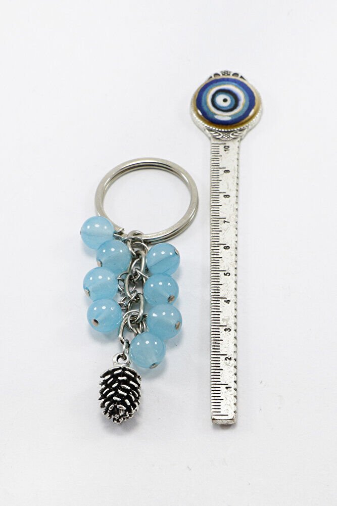 Turkuaz Renkli Salkım Sıkma Apatitli Kozalak Figürlü Anahtarlık, Hediyelik Çanta Süsü