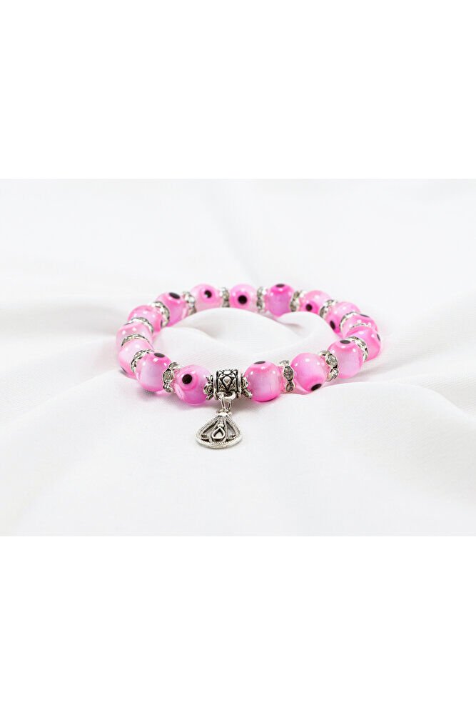 Pink Color Handmade Glass Evil Eye Beaded Drop Bracelet, Evil Eye Beaded Bracelet for Gift