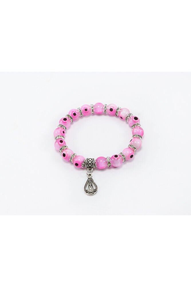 Pink Color Handmade Glass Evil Eye Beaded Drop Bracelet, Evil Eye Beaded Bracelet for Gift