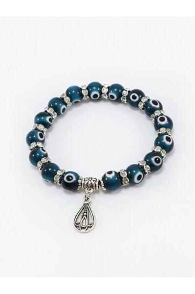 Zümrüt Rengi El Yapımı Cam Nazar Boncuklu Damlalı Bileklik, Hediyelik Nazar Boncuklu Bileklik