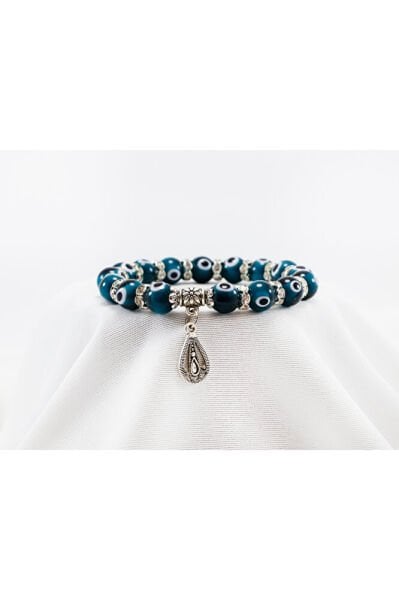 Zümrüt Rengi El Yapımı Cam Nazar Boncuklu Damlalı Bileklik, Hediyelik Nazar Boncuklu Bileklik