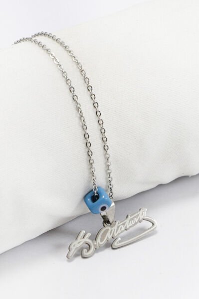 Gümüş Renkli K.Atatürk Yazılı Paslanmaz Çelik Zincirli Bijuteri Kolye, Hediyelik Kolye