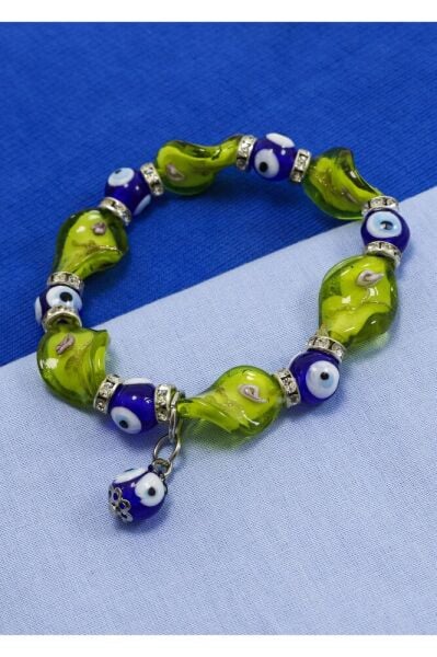 Sarı El Yapımı Cam Boncuklu Nazar Boncuğu Bileklik, Hediyelik Nazar Boncuklu Bileklik