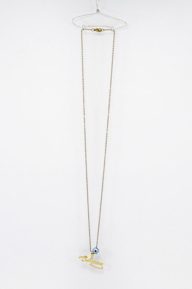 Gold Renkli K.Atatürk Yazılı Paslanmaz Çelik Zincirli Bijuteri Kolye, Hediyelik Kolye