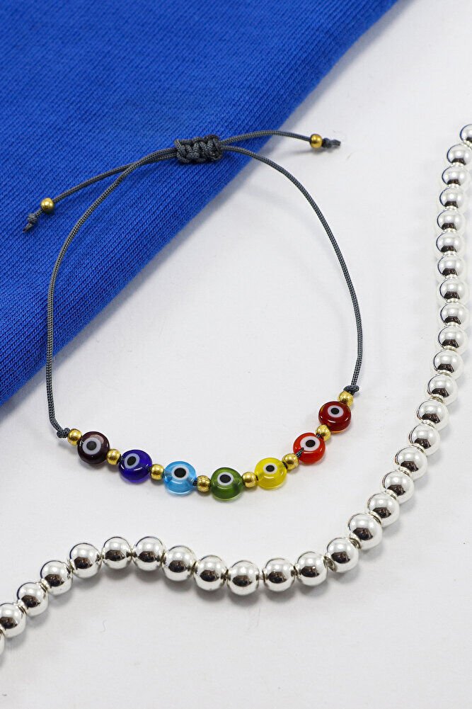Çakra El Yapımı Cam Renkli Nazar Boncuklu Ayarlanabilir Asansörlü Bileklik, Hediyelik Bileklik