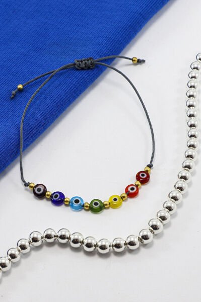 Çakra El Yapımı Cam Renkli Nazar Boncuklu Ayarlanabilir Asansörlü Bileklik, Hediyelik Bileklik