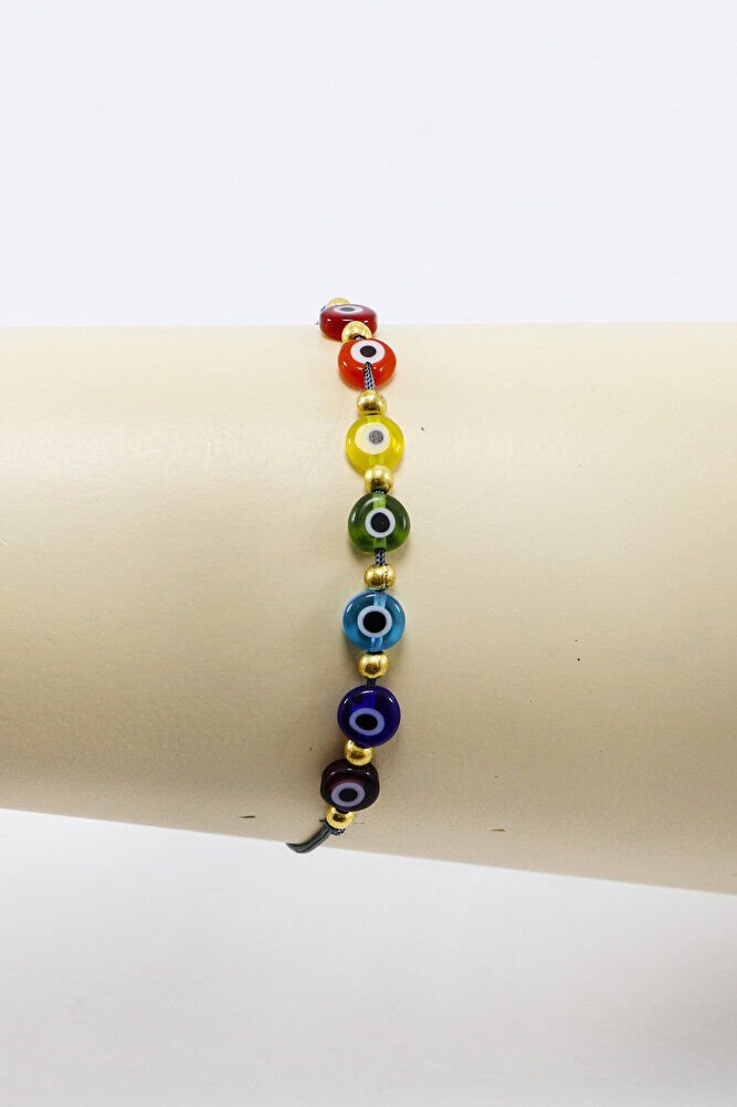 Çakra El Yapımı Cam Renkli Nazar Boncuklu Ayarlanabilir Asansörlü Bileklik, Hediyelik Bileklik