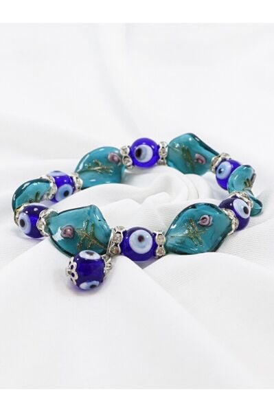El Yapımı Cam Nazar Boncuklıu Desenli Bileklik, Hediyelik Nazar Boncuklu Bileklik