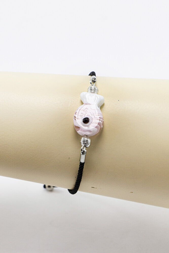 El Yapımı Cam Pembe Renkli Balık Ayarlanabilir Asansörlü Bileklik, Hediyelik Bileklik