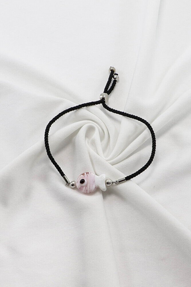 El Yapımı Cam Pembe Renkli Balık Ayarlanabilir Asansörlü Bileklik, Hediyelik Bileklik