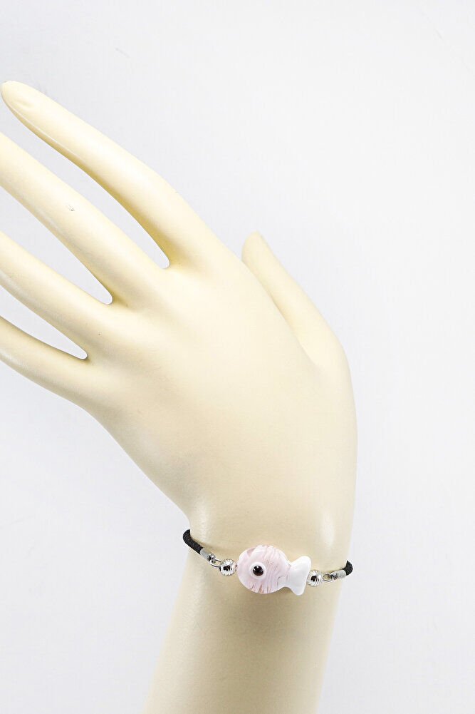 El Yapımı Cam Pembe Renkli Balık Ayarlanabilir Asansörlü Bileklik, Hediyelik Bileklik