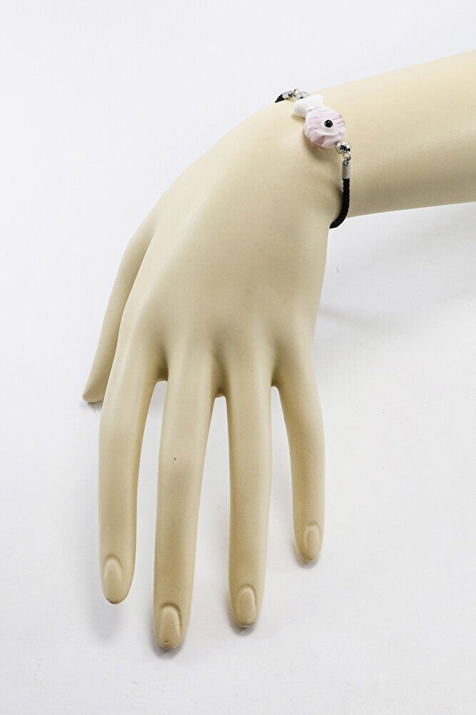 El Yapımı Cam Pembe Renkli Balık Ayarlanabilir Asansörlü Bileklik, Hediyelik Bileklik