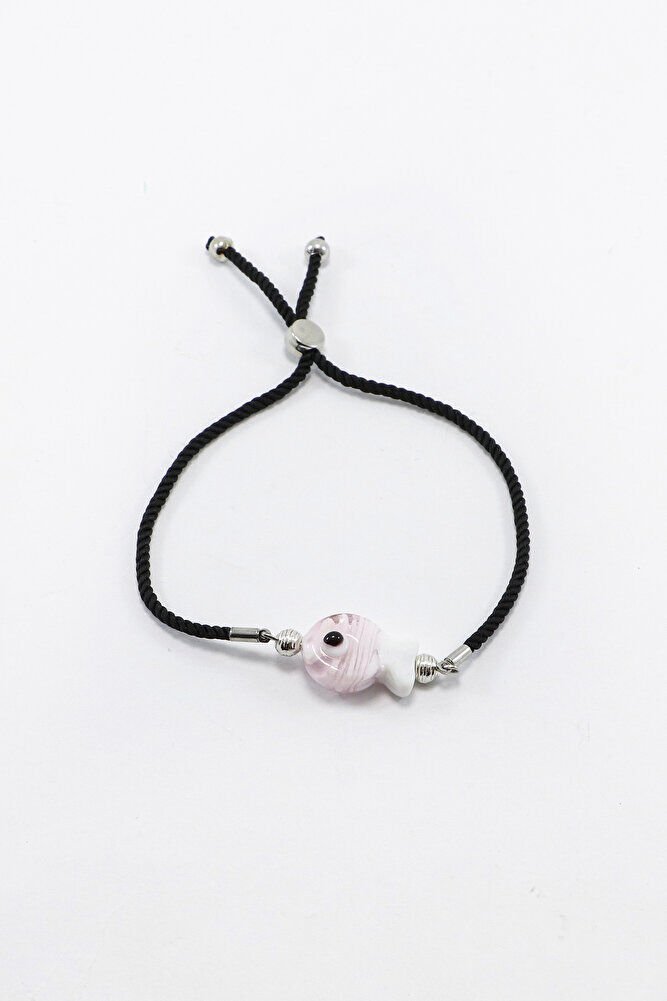 El Yapımı Cam Pembe Renkli Balık Ayarlanabilir Asansörlü Bileklik, Hediyelik Bileklik
