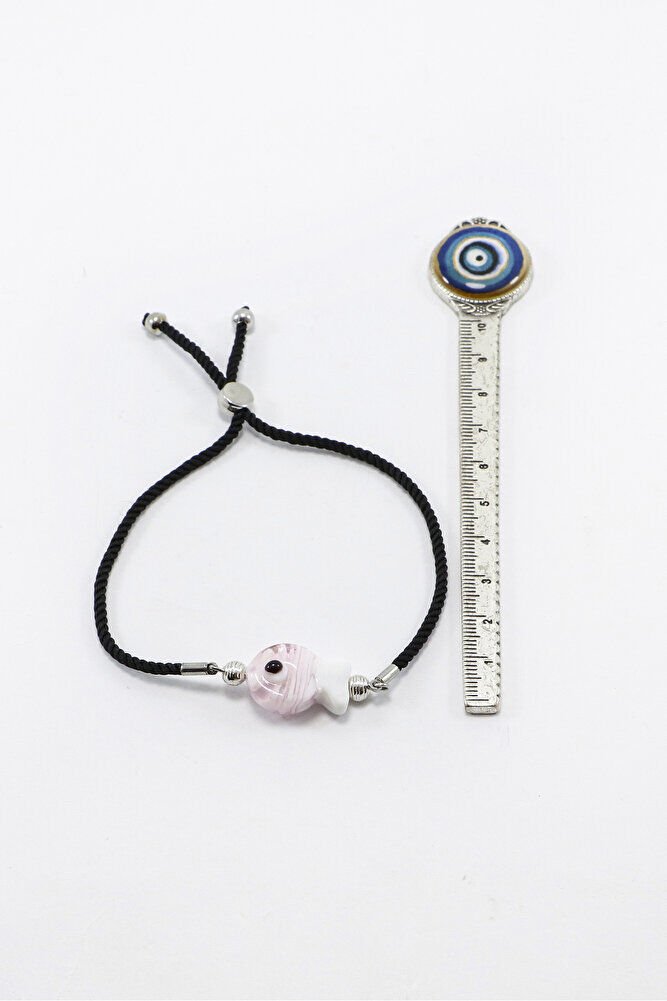 El Yapımı Cam Pembe Renkli Balık Ayarlanabilir Asansörlü Bileklik, Hediyelik Bileklik