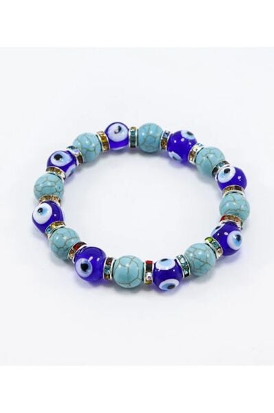 El Yapımı Cam Nazar Boncuklu Doğal Taşlı Bileklik, Hediyelik Nazar Boncuklu Bileklik