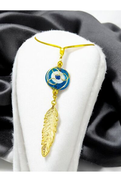 Turkuaz Danagözü Nazar Boncuğu Araba Dikiz Ayna Süsü, Metal Yaprak Tel Örgülü Yeni Araba Hediyesi