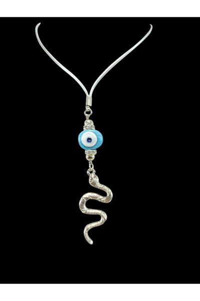 Metal Yılan Araba Dikiz Ayna Süsü, El Yapımı Cam Turkuaz Nazar Boncuğu Yeni Araba Hediyesi