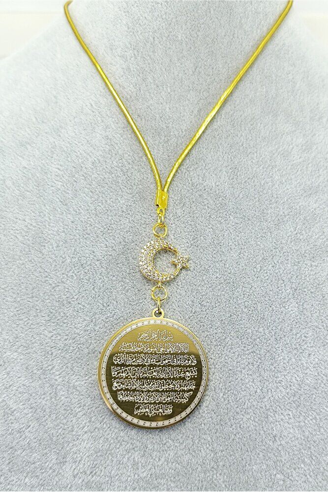 Çelik Uçlu Ayetel Kürsi Nazar Ayeti Parlak Hilal Araba Dikiz Ayna Süsü, Altın Renkli Araba Hediyesi