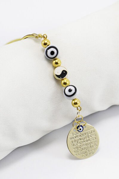 Yin Yang Figürlü Nazarlı Metal Ayetel Kürsi Araba Dikiz Ayna Süsü, Yeni Araba Hediyesi