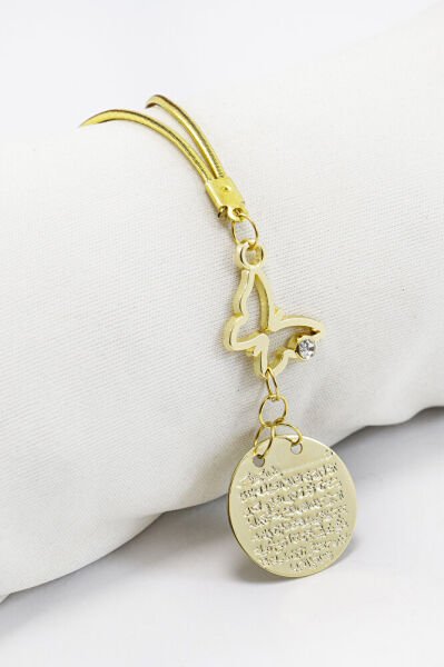 Parlak Taşlı Kelebek Aksesuarlı Metal Ayetel Kürsi Araba Dikiz Ayna Süsü, Yeni Araba Hediyesi