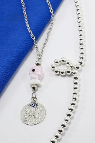 El Yapımı Pembe Cam Balıklı Metal Ayetel Kürsi Araba Dikiz Ayna Süsü, Yeni Araba Hediyesi