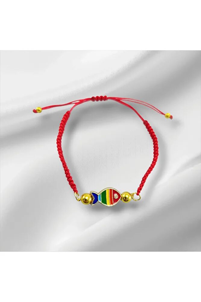 Renkli Metal Balık Kırmızı Bileklik El Yapımı Hediyelik Aksesuar