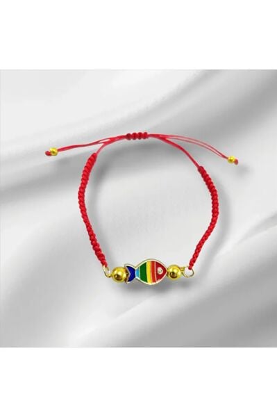 Renkli Metal Balık Kırmızı Bileklik El Yapımı Hediyelik Aksesuar
