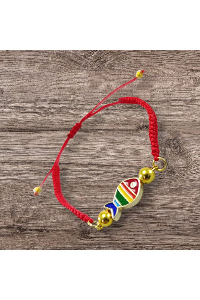 Renkli Metal Balık Kırmızı Bileklik El Yapımı Hediyelik Aksesuar