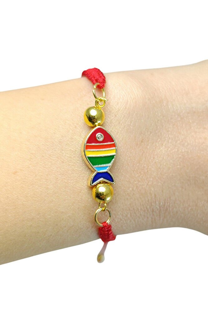 Renkli Metal Balık Kırmızı Bileklik El Yapımı Hediyelik Aksesuar