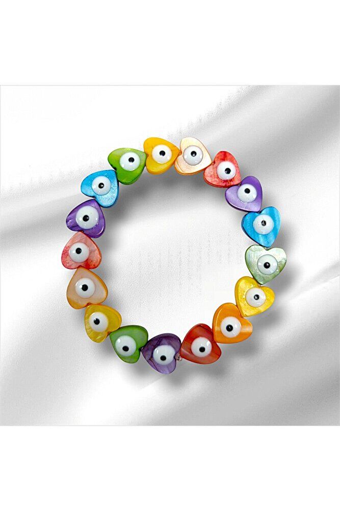 Sedef Kalp Renkli Nazar Boncuğu Bileklik El Yapımı, Yeni Yıl Hediyesi