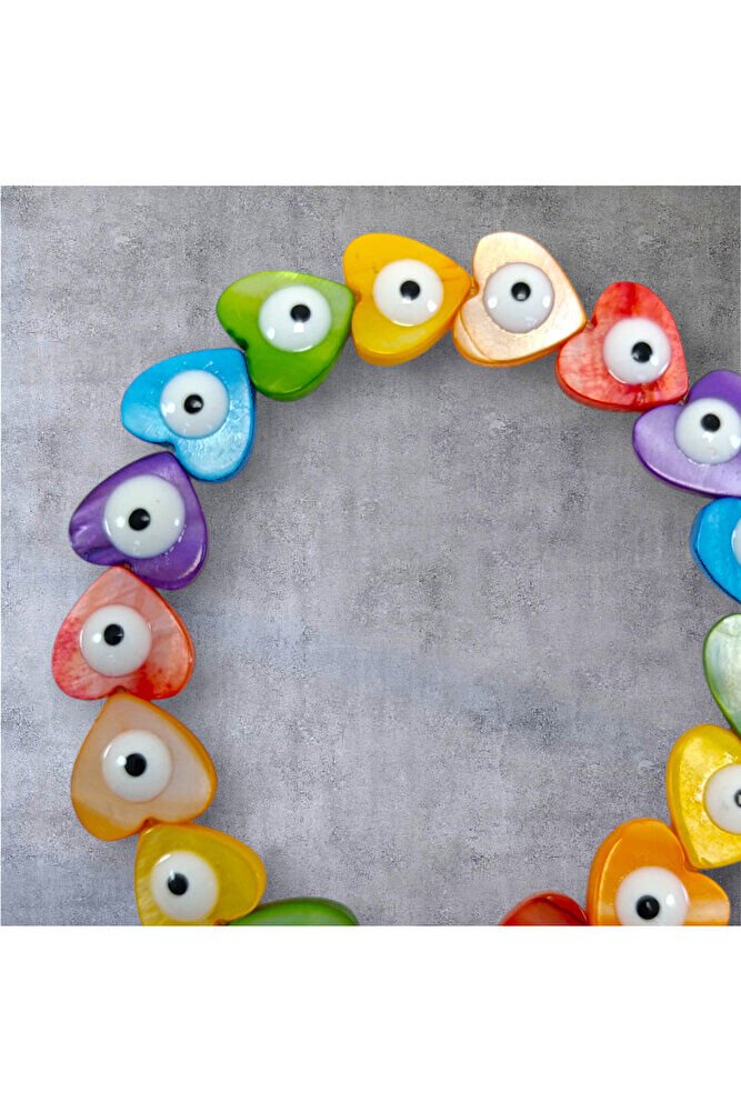 Sedef Kalp Renkli Nazar Boncuğu Bileklik El Yapımı, Yeni Yıl Hediyesi