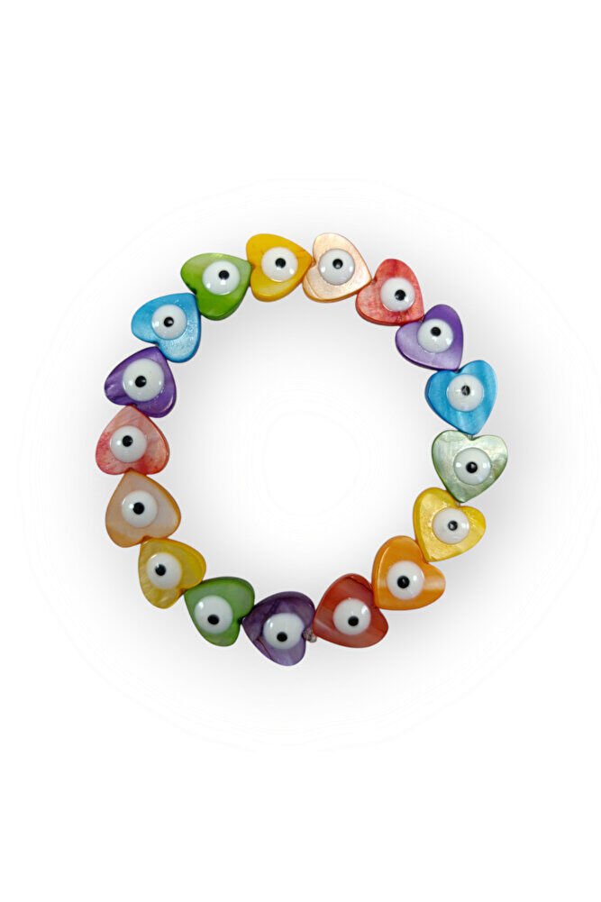 Sedef Kalp Renkli Nazar Boncuğu Bileklik El Yapımı, Yeni Yıl Hediyesi