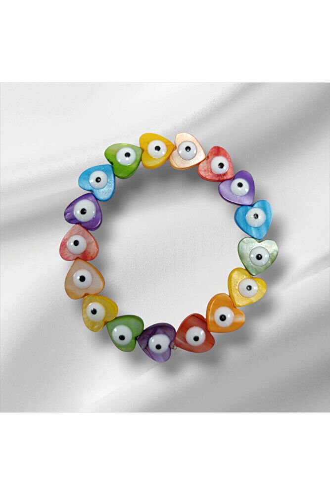 Sedef Kalp Renkli Nazar Boncuğu Bileklik El Yapımı, Yeni Yıl Hediyesi