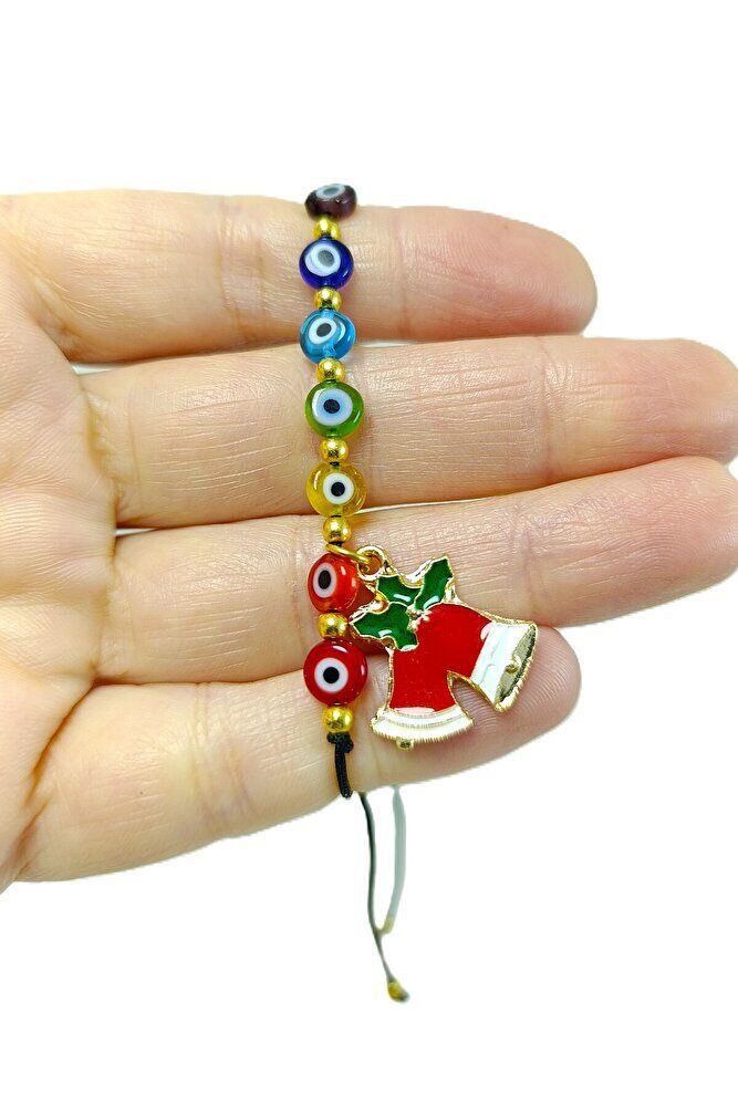 Nazar Boncuğu Bileklik El Yapımı Renkli Çakra, Çan Yılbaşı Figürü, Yeni Yıl Hediyesi