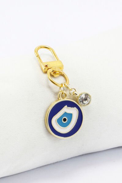Metal Nazar Boncuğu Tek Taşlı Klipsli Cüzdan Süsü Charm Çanta Süsü Anahtarlık