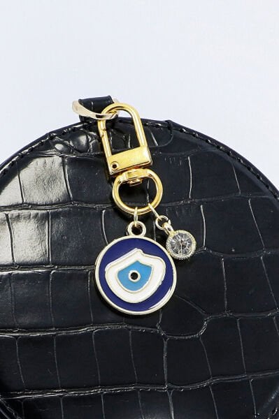 Metal Nazar Boncuğu Tek Taşlı Klipsli Cüzdan Süsü Charm Çanta Süsü Anahtarlık