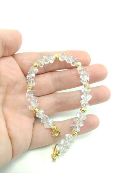 Cam  Kristal Boncugu ve Altın Kaplama Boncuklu Bileklik