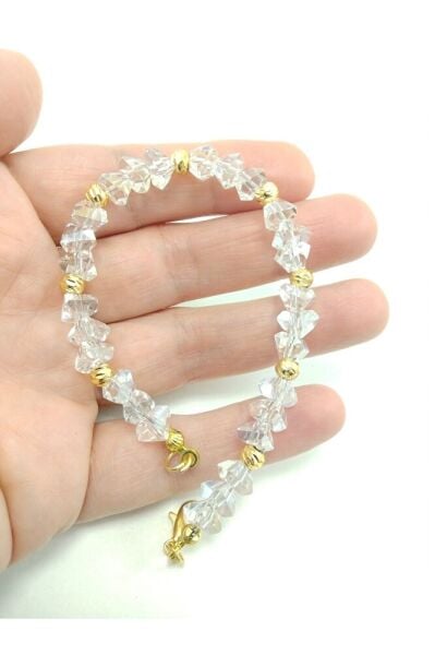 Cam  Kristal Boncugu ve Altın Kaplama Boncuklu Bileklik