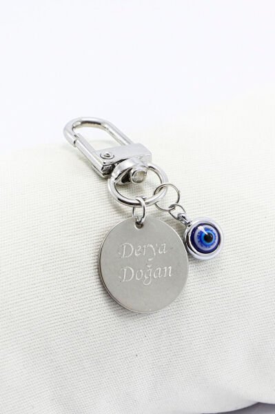 İsimli Kişiye Özel Nazar Boncuklu Metal Klipsli Cüzdan Süsü Charm Çanta Süsü Anneye Sevgiliye Hediye