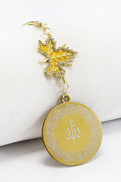 Parlak Taşlı Yapraklı Gold Çelik Allah Lafzı Ayetel Kürsi Felak Nas İhlas Dikiz Ayna Süsü (3,5)