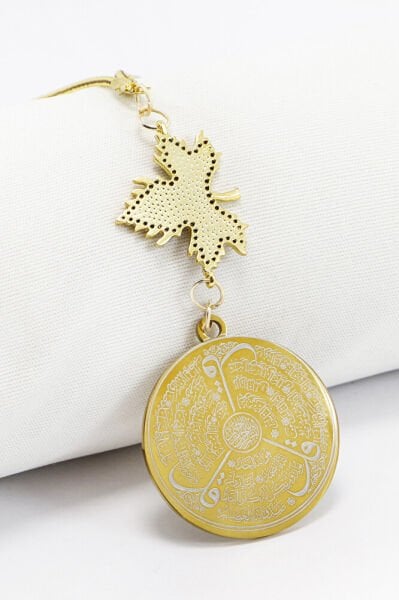 Parlak Taşlı Yapraklı Gold Çelik Allah Lafzı Ayetel Kürsi Felak Nas İhlas Dikiz Ayna Süsü (3,5)