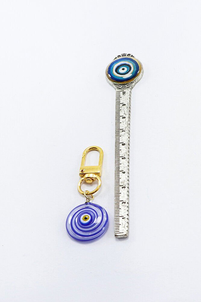 El Yapımı Cam Murano Nazar Boncuğu Gold Renkli Metal Klipsli Cüzdan Süsü Charm Çanta Süsü Anahtarlık