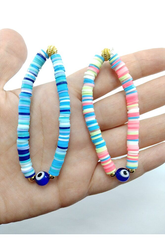 Colorful Evil Eye Bead Bracelet Blue and Pink Double Gift Set