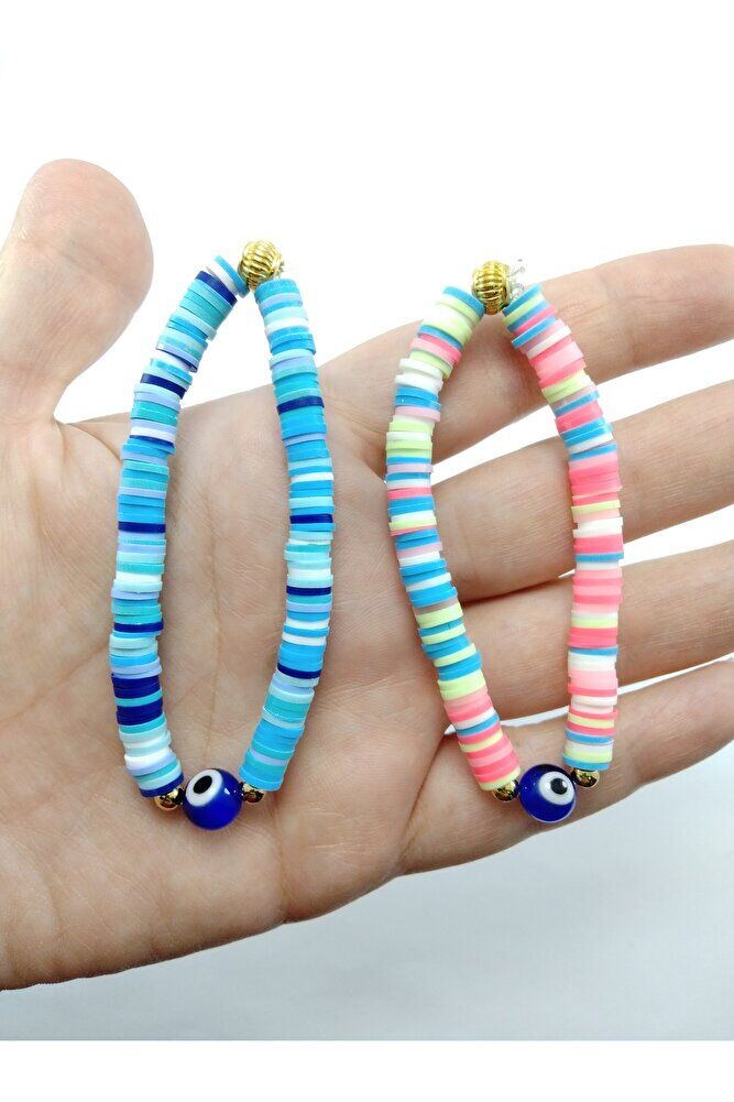 Colorful Evil Eye Bead Bracelet Blue and Pink Double Gift Set
