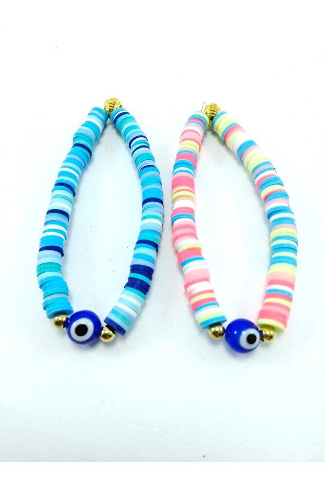Colorful Evil Eye Bead Bracelet Blue and Pink Double Gift Set
