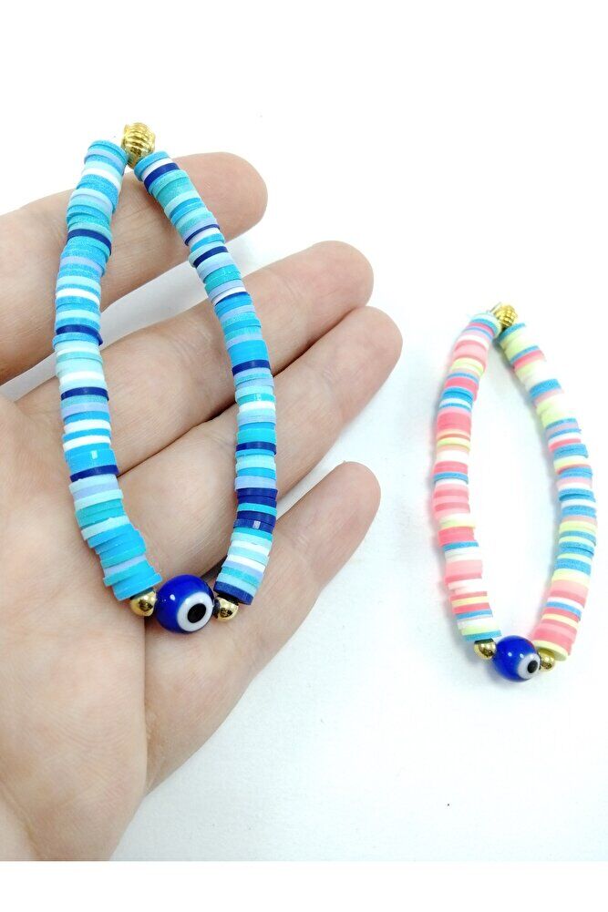 Colorful Evil Eye Bead Bracelet Blue and Pink Double Gift Set