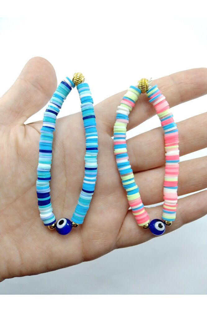 Colorful Evil Eye Bead Bracelet Blue and Pink Double Gift Set